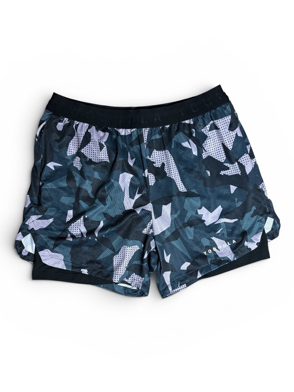 YoungLA Men's Camo Running 5” Shorts - Black/Blue/green  Mesh Compression